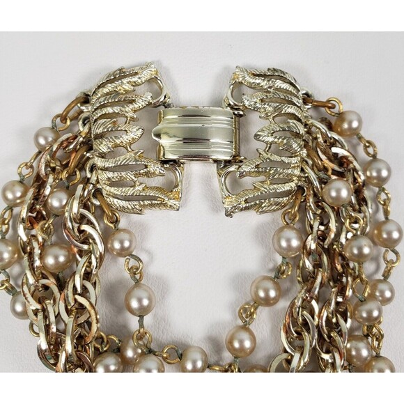 Vintage 1990's Signed Star 5 Strand Gray Pearl Beads Chains 6 1/2 Bracelet - Picture 6 of 15